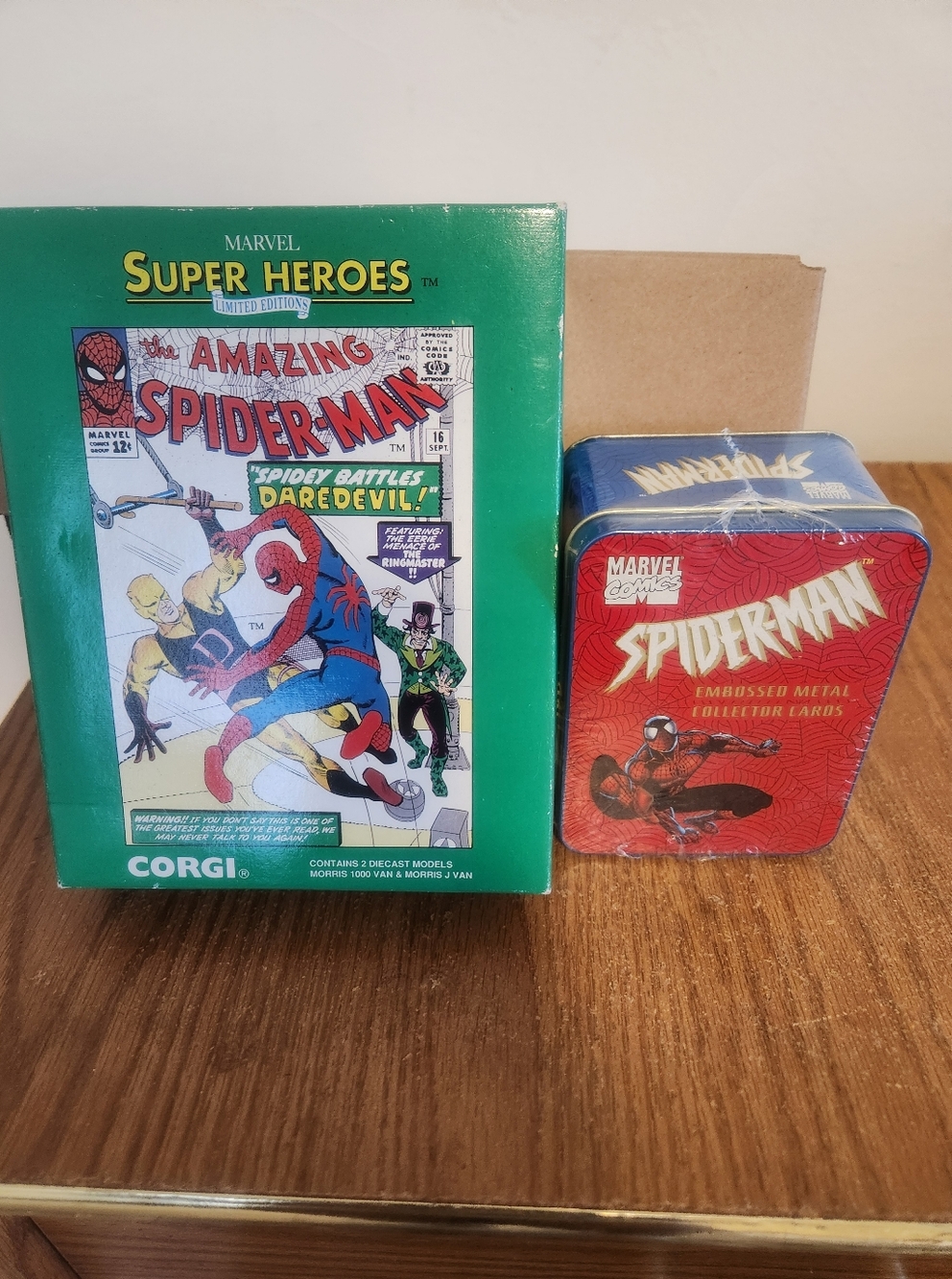 Marvel Limited edition Spider-man cards and Corgi Spider-man set.